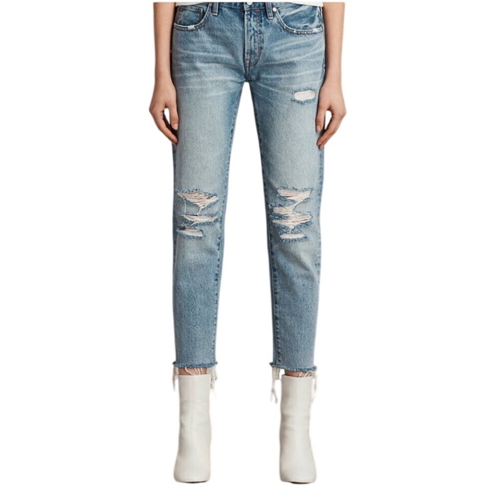AllSaints Muse Slim Distressed Blue Denim Cropped Raw Hem Jeans W29 Size 29